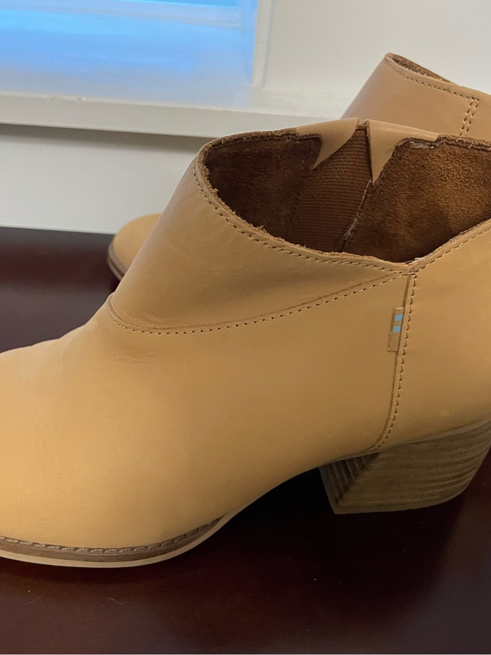 Toms Beige Leather Ankle Booties with Stacked Heel